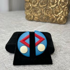 Vintage 80’s Geometric Blue and Red Stud Earrings